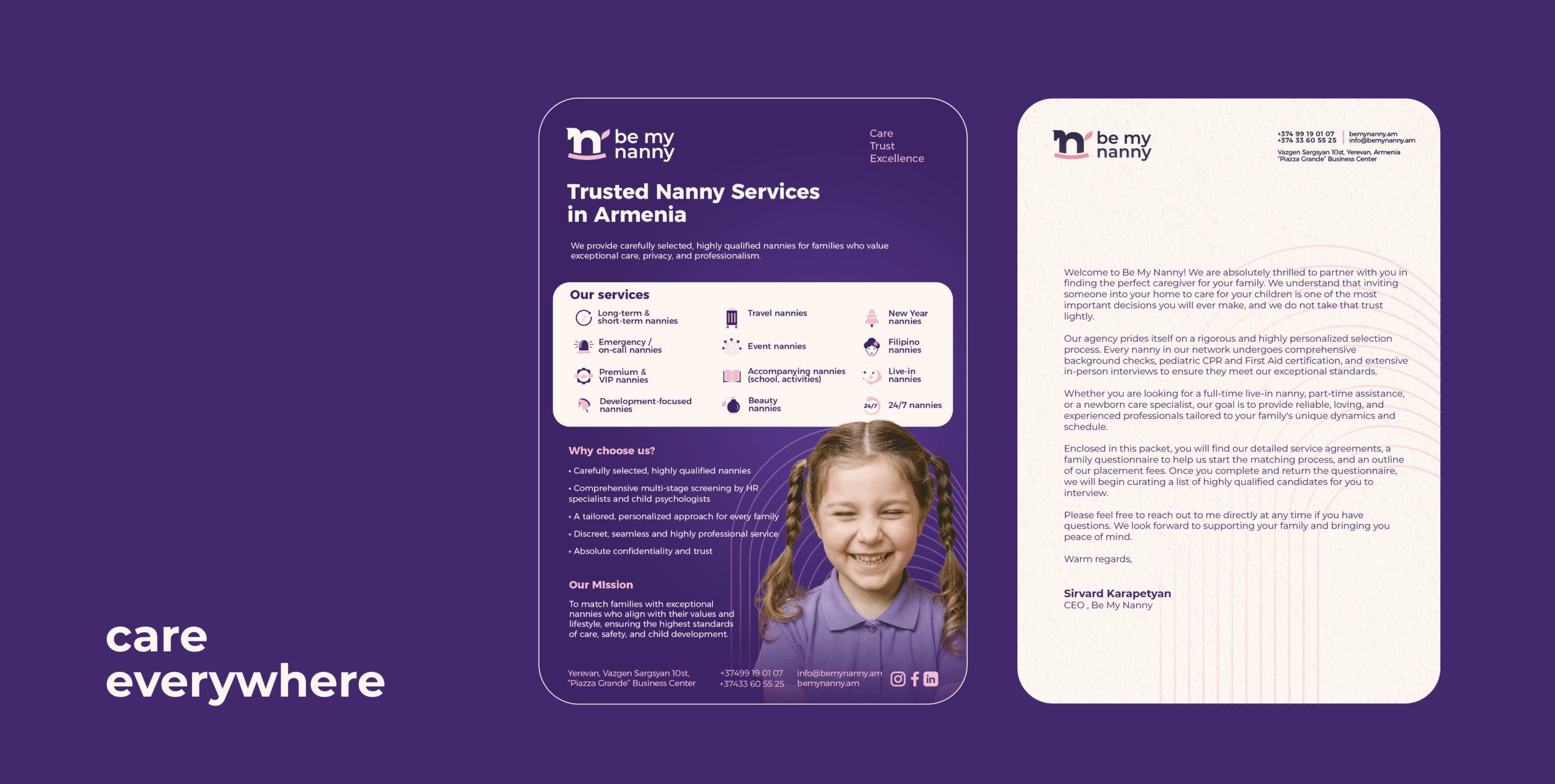 Professional branding poster for Be My Nanny service by Atyan Design studio.